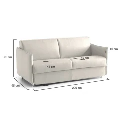 Divano Fisso 3 Posti Beige Sfoderabile Lavabile 200x95 cm, Braccioli Made in Italy - Severo