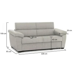 Divano Fisso 3 Posti Beige Sfoderabile Lavabile 225x95 cm, Braccioli Made in Italy - Giffone