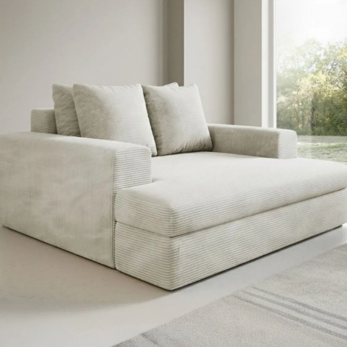Divano Fisso 2 Posti Bianco Crema Cuscini Sfoderabili Braccioli 162x167x86h cm, Posti a Sedere 2 - Comazzo