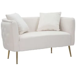 Divano Fisso 2 Posti Bianco oro Effetto Velluto Cuscini Inclusi 127x74x71h cm, Braccioli - Dingle