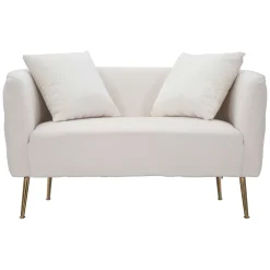 Divano Fisso 2 Posti Bianco oro Effetto Velluto Cuscini Inclusi 127x74x71h cm, Braccioli - Dingle