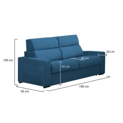 Divano Fisso 2 Posti blu Sfoderabile Idrorepellente 180x95x90h cm, Lavabile Made in Italy - Varedo