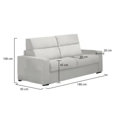 Divano Fisso 2 Posti Grigio Chiaro Sfoderabile Idrorepellente 180x95x100h cm, Lavabile Made in Italy - Vialfre