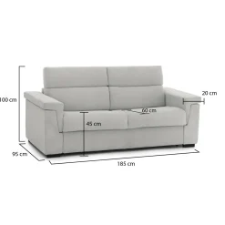 Divano Fisso 2 Posti Grigio Chiaro Sfoderabile Idrorepellente 185x95x100h cm, Lavabile Made in Italy - Lapio
