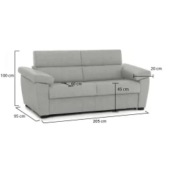 Divano Fisso 2 Posti Grigio Chiaro Sfoderabile Idrorepellente 205x95x100h cm, Lavabile Made in Italy - Gorreto