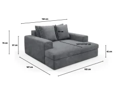 Divano Fisso 2 Posti Grigio Scuro Cuscini Sfoderabili Braccioli 162x167x86h cm, Posti a Sedere 2 - Comazzo