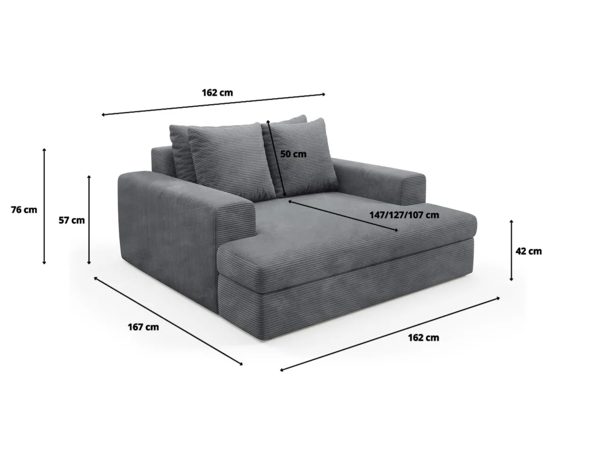 Divano Fisso 2 Posti Grigio Scuro Cuscini Sfoderabili Braccioli 162x167x86h cm, Posti a Sedere 2 - Comazzo