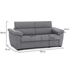 Divano Fisso 2 Posti Grigio Sfoderabile Idrorepellente 200x95x100h cm, Lavabile Made in Italy - Letino