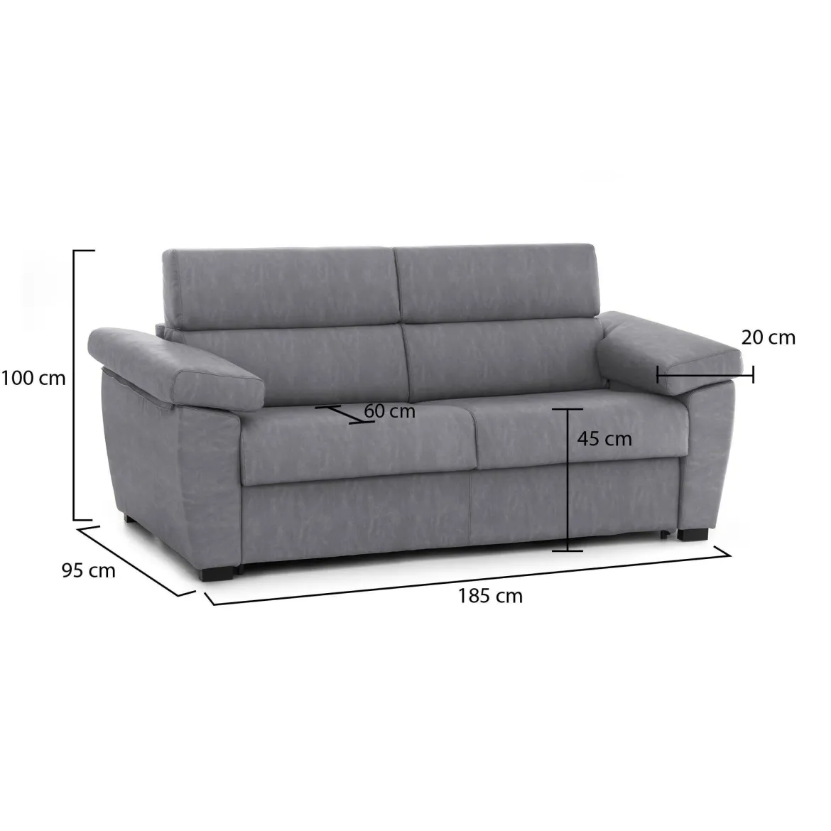 Divano Fisso 2 Posti Grigio Sfoderabile Idrorepellente 200x95x100h cm, Lavabile Made in Italy - Letino