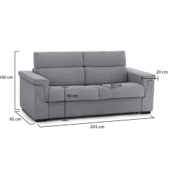 Divano Fisso 2 Posti Grigio Sfoderabile Idrorepellente 205x95x100h cm, Lavabile Made in Italy - Flaibano