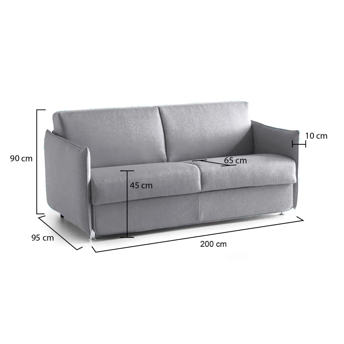 Divano Fisso 3 Posti Grigio Sfoderabile Lavabile 200x95 cm, Braccioli Made in Italy - Severo