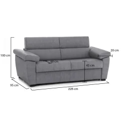 Divano Fisso 3 Posti Grigio Sfoderabile Lavabile 225x95 cm, Braccioli Made in Italy - Giffone