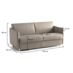 Divano Fisso 2 Posti Grigio Tortora Sfoderabile Idrorepellente 180x95x100h cm, Lavabile Made in Italy - Vialfre