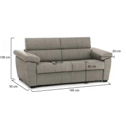 Divano Fisso 2 Posti Grigio Tortora Sfoderabile Idrorepellente 200x95x100h cm, Lavabile Made in Italy - Letino