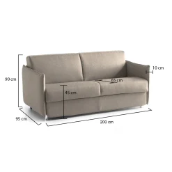 Divano Fisso 3 Posti Grigio Tortora Sfoderabile Lavabile 200x95 cm, Braccioli Made in Italy - Severo