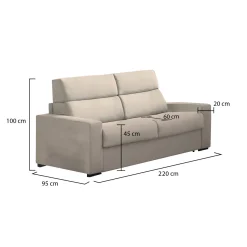 Divano Fisso 3 Posti Grigio Tortora Sfoderabile Lavabile 225x95 cm, Braccioli Made in Italy - Cantu