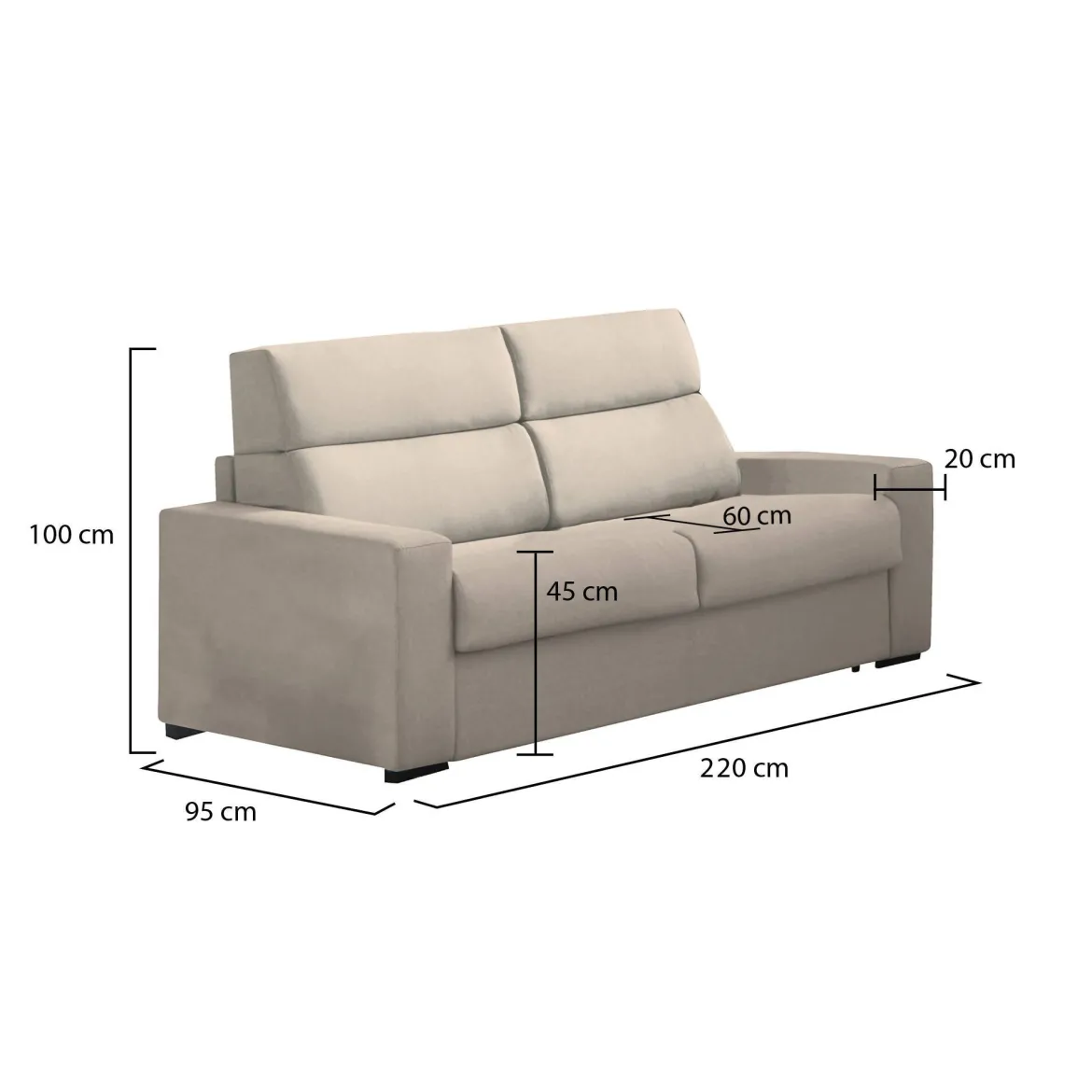 Divano Fisso 3 Posti Grigio Tortora Sfoderabile Lavabile 225x95 cm, Braccioli Made in Italy - Cantu