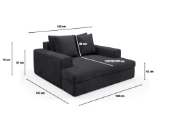 Divano Fisso 2 Posti Nero Cuscini Sfoderabili Braccioli 162x167x86h cm, Posti a Sedere 2 - Comazzo