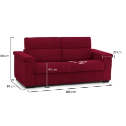 Divano Fisso 2 Posti Rosso Sfoderabile Idrorepellente 185x95x100h cm, Lavabile Made in Italy - Lapio