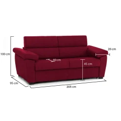 Divano Fisso 2 Posti Rosso Sfoderabile Idrorepellente 205x95x100h cm, Lavabile Made in Italy - Gorreto