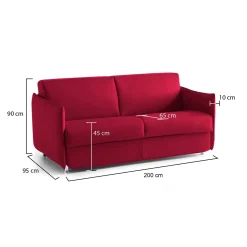 Divano Fisso 3 Posti Rosso Sfoderabile Lavabile 200x95 cm, Braccioli Made in Italy - Severo