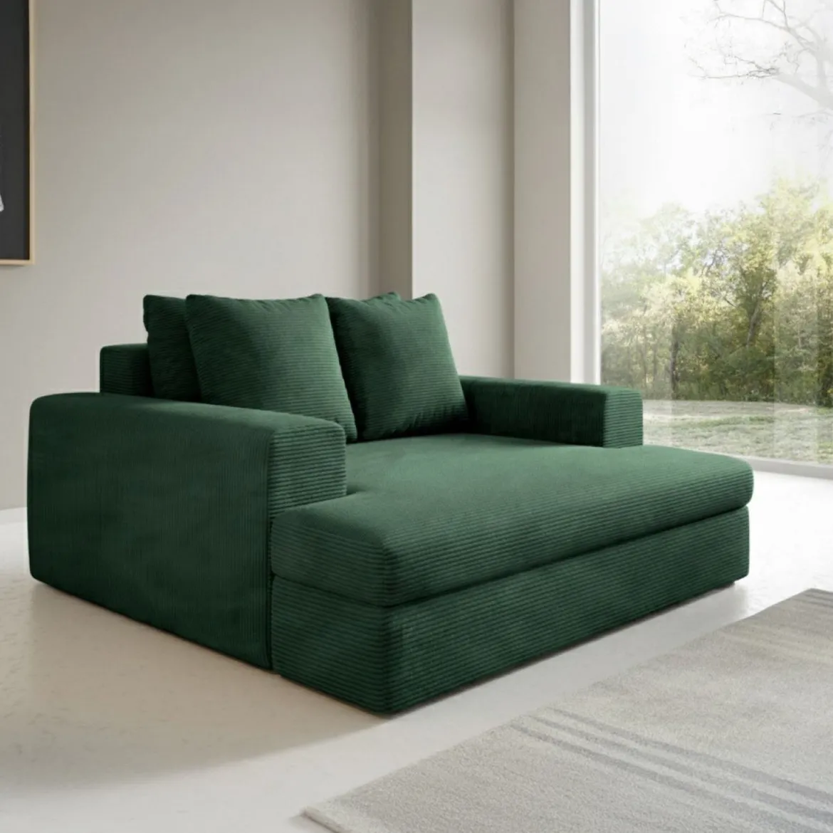 Divano Fisso 2 Posti Verde Cuscini Sfoderabili Braccioli 162x167x86h cm, Posti a Sedere 2 - Comazzo