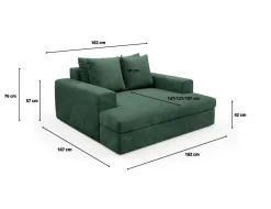 Divano Fisso 2 Posti Verde Cuscini Sfoderabili Braccioli 162x167x86h cm, Posti a Sedere 2 - Comazzo