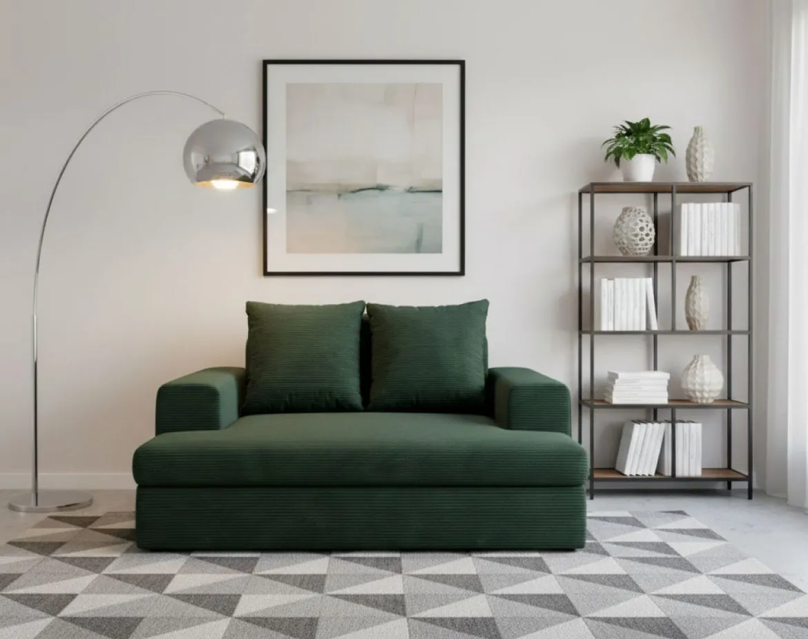 Divano Fisso 2 Posti Verde Cuscini Sfoderabili Braccioli 162x167x86h cm, Posti a Sedere 2 - Comazzo