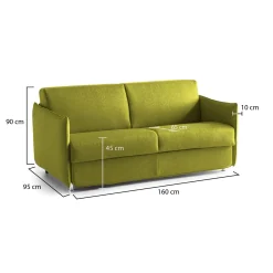 Divano Fisso 2 Posti Verde Sfoderabile Idrorepellente 160x95x90h cm, Lavabile Made in Italy - Monleale