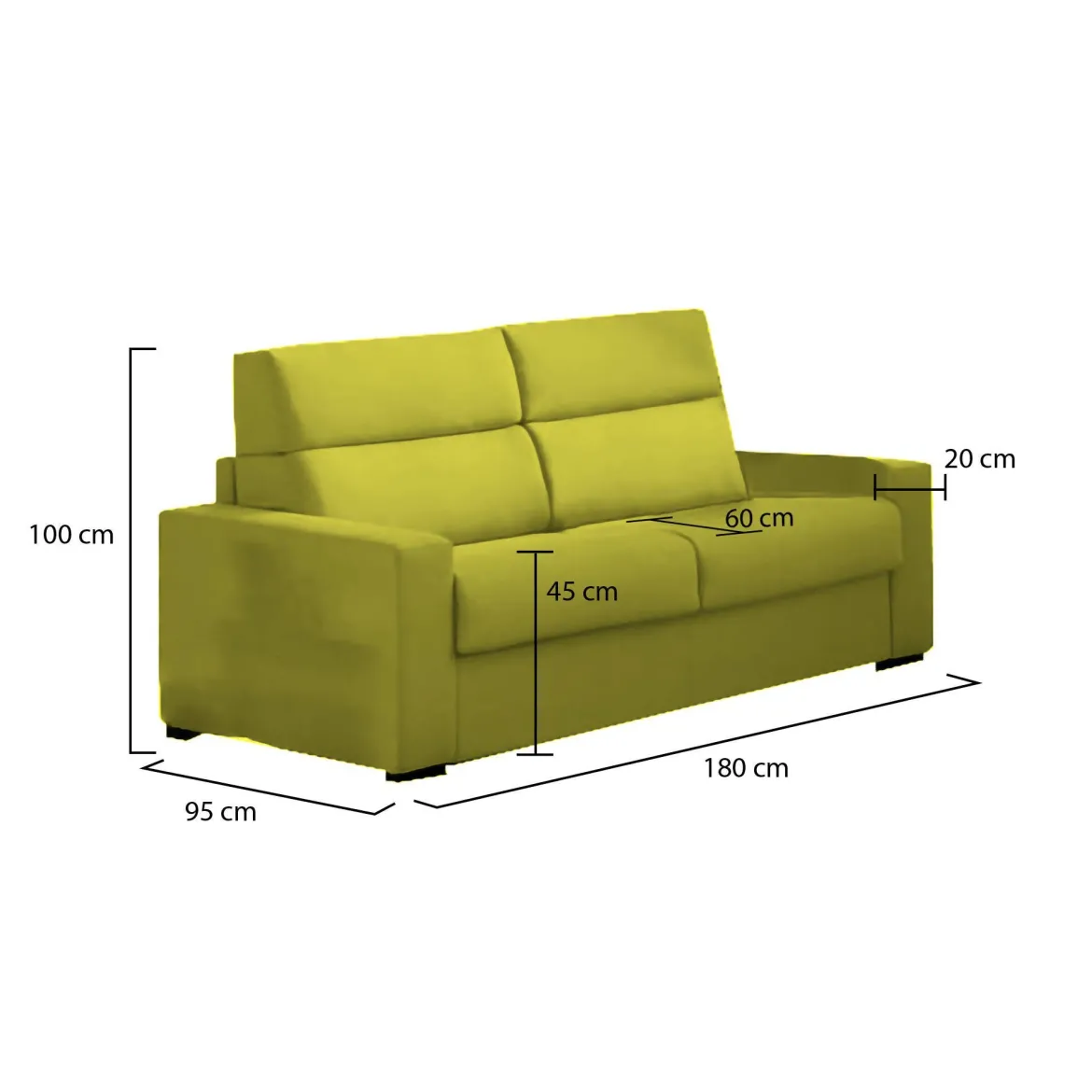 Divano Fisso 2 Posti Verde Sfoderabile Idrorepellente 180x95x90h cm, Lavabile Made in Italy - Varedo