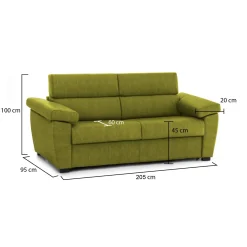 Divano Fisso 2 Posti Verde Sfoderabile Idrorepellente 205x95x100h cm, Lavabile Made in Italy - Gorreto
