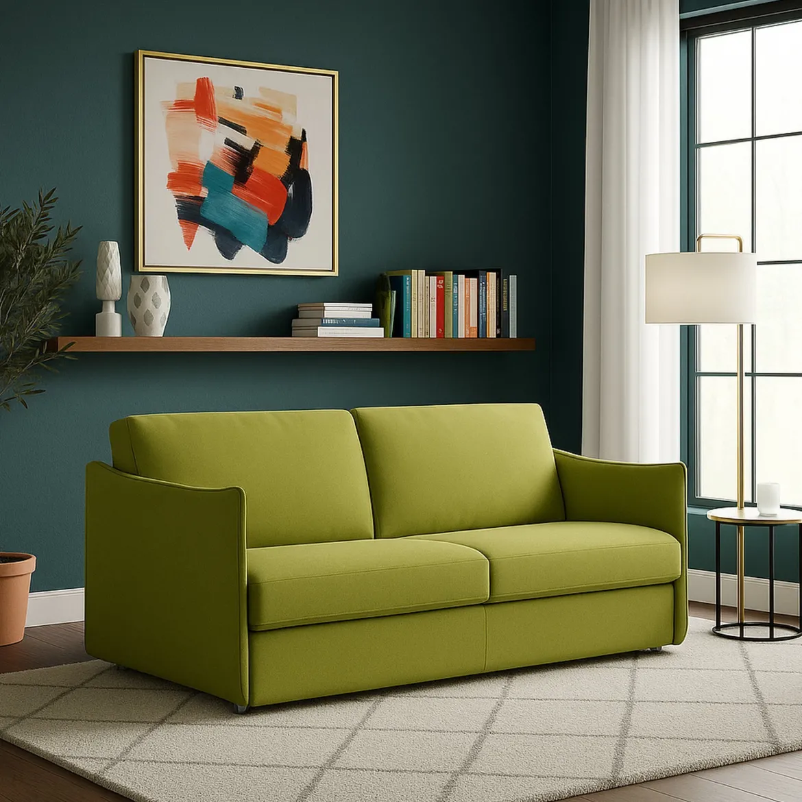 Divano Fisso 3 Posti Verde Sfoderabile Lavabile 200x95 cm, Braccioli Made in Italy - Severo