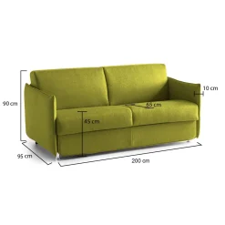 Divano Fisso 3 Posti Verde Sfoderabile Lavabile 200x95 cm, Braccioli Made in Italy - Severo