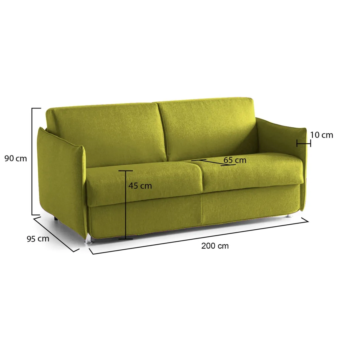 Divano Fisso 3 Posti Verde Sfoderabile Lavabile 200x95 cm, Braccioli Made in Italy - Severo