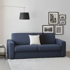 Divano in legno e ferro rivestito in tessuto blu 180x95x90h cm - Cianite