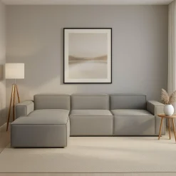 Divano in legno e ferro rivestito in tessuto grigio 340x170x70h cm - Atrillo