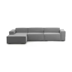 Divano in legno e ferro rivestito in tessuto grigio 340x170x70h cm - Atrillo