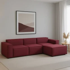 Divano in legno e ferro rivestito in tessuto rosso 300x170x70h cm - Ananas