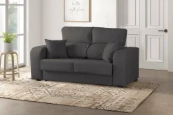 Divano in legno e metallo rivestito in tessuto antracite 160x80x95h cm - Asazi