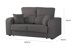 Divano in legno e metallo rivestito in tessuto antracite 160x80x95h cm - Asazi