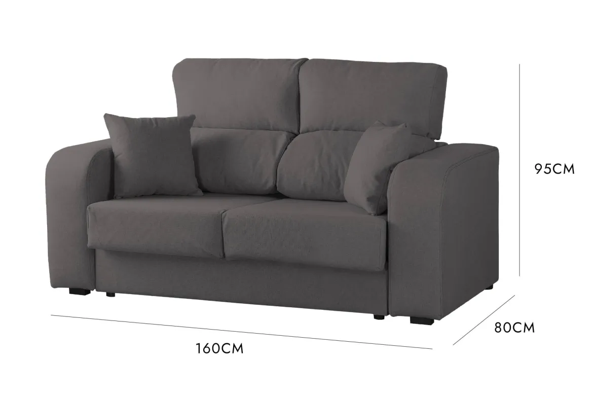 Divano in legno e metallo rivestito in tessuto antracite 160x80x95h cm - Asazi