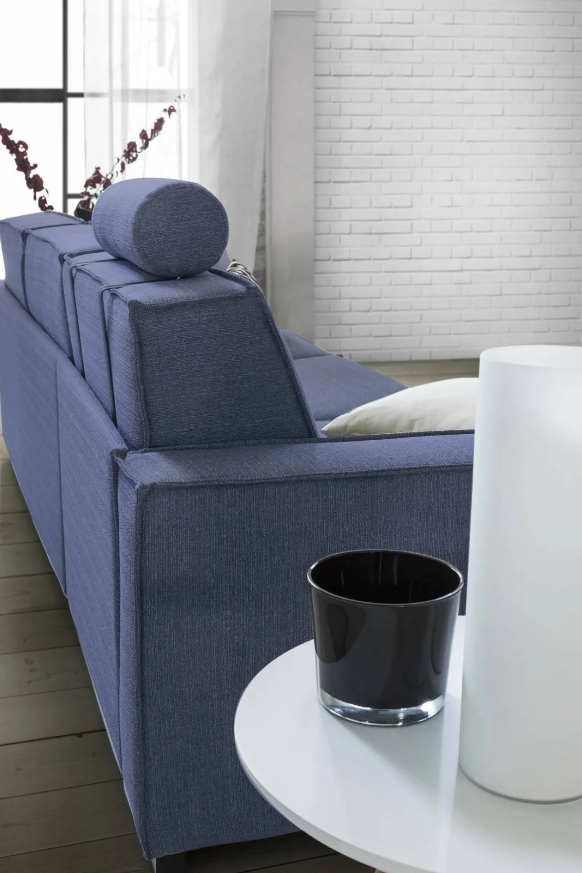 Divano in legno massello rivestito in tessuto blu 280x95x90h cm - Anila