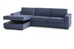 Divano in legno massello rivestito in tessuto blu 280x95x90h cm - Anila