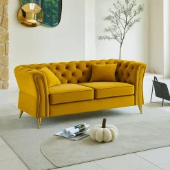 Divano in legno rivestito in tessuto ocra e oro 162x83x76h cm - Casio