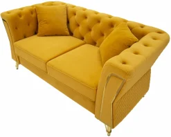 Divano in legno rivestito in tessuto ocra e oro 162x83x76h cm - Casio