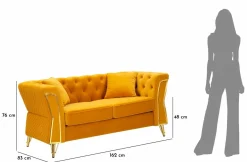 Divano in legno rivestito in tessuto ocra e oro 162x83x76h cm - Casio
