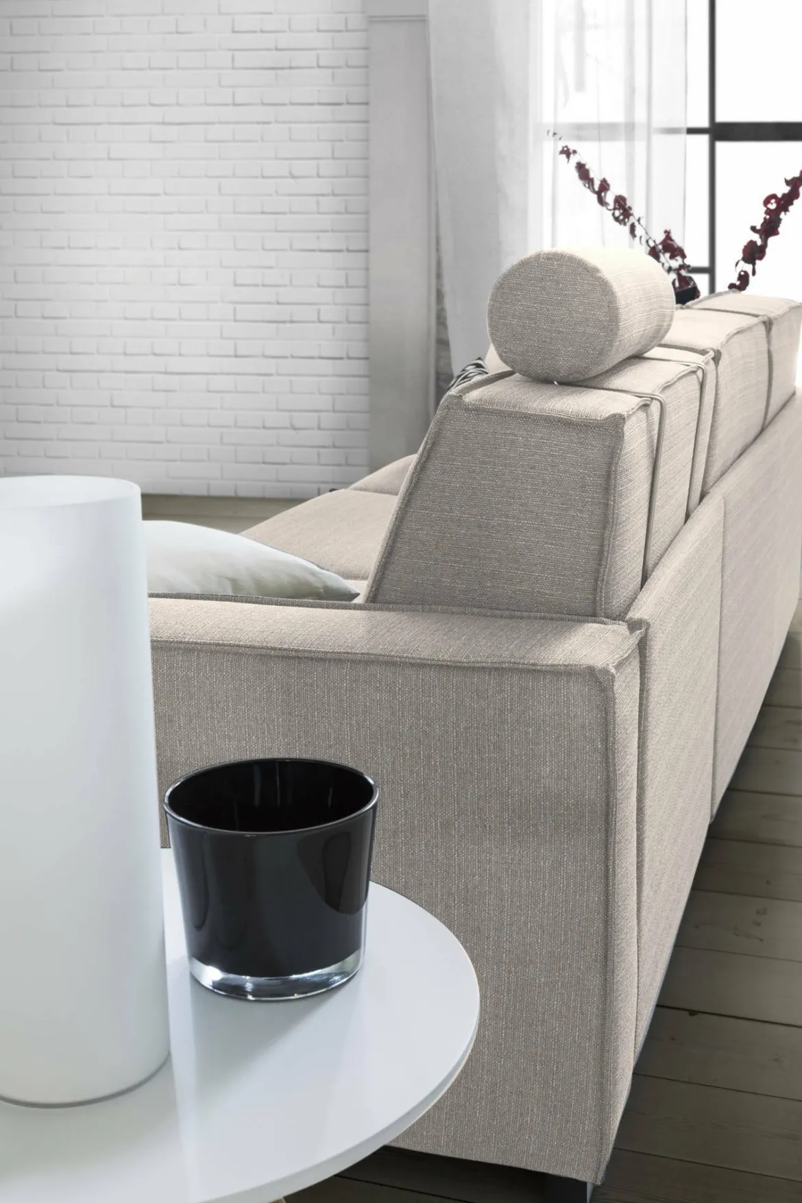 Divano in metallo rivestito in tessuto tortora 260x95x90h cm - Assobasso
