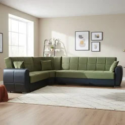 Divano letto angolare nero e verde 305x238cm - Gaillardia