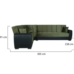Divano letto angolare nero e verde 305x238cm - Gaillardia