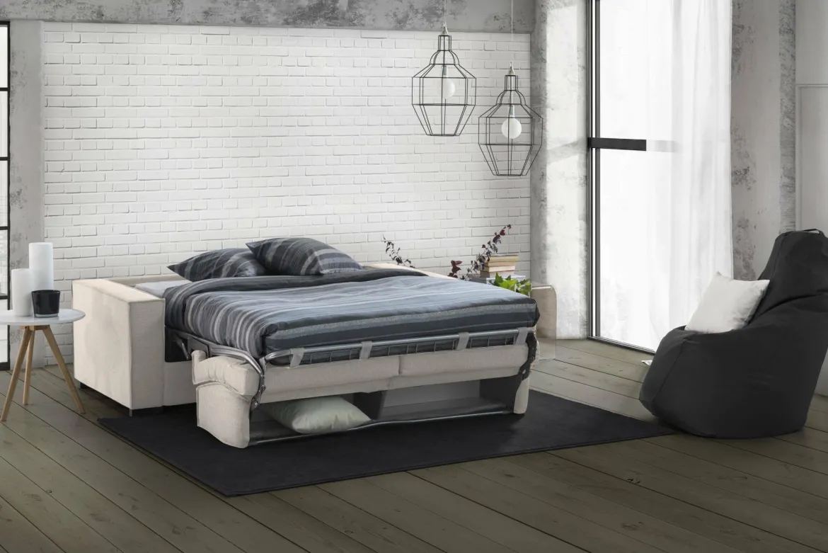Divano letto apertura girevole tortora 200x95cm - Amapola